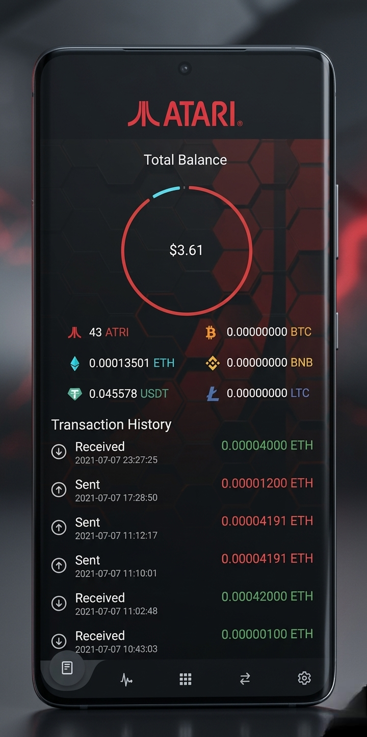 Atari Token Wallet UI — main balance screen